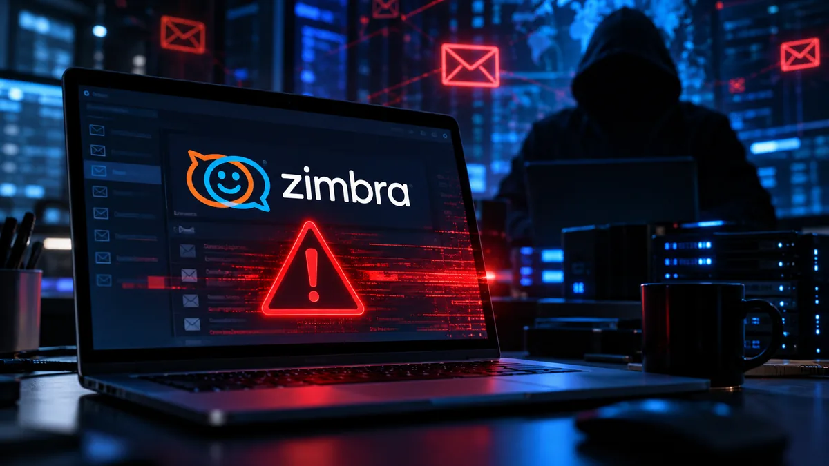 Zimbra 로고와 보안 경고 아이콘이 함께 표시된 이미지