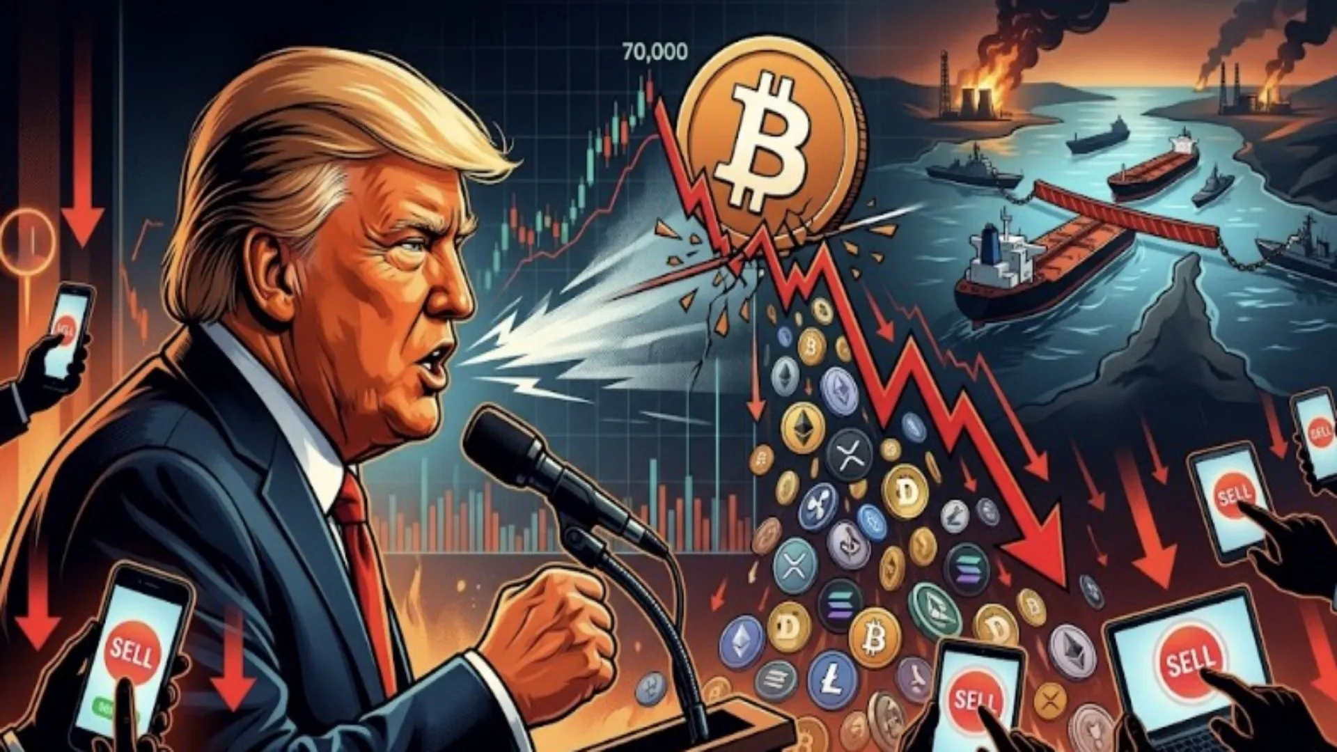 "호르무즈 봉쇄" 트럼프 한마디에 비트코인 7만 달러 붕괴… 가상자산 '패닉 셀'